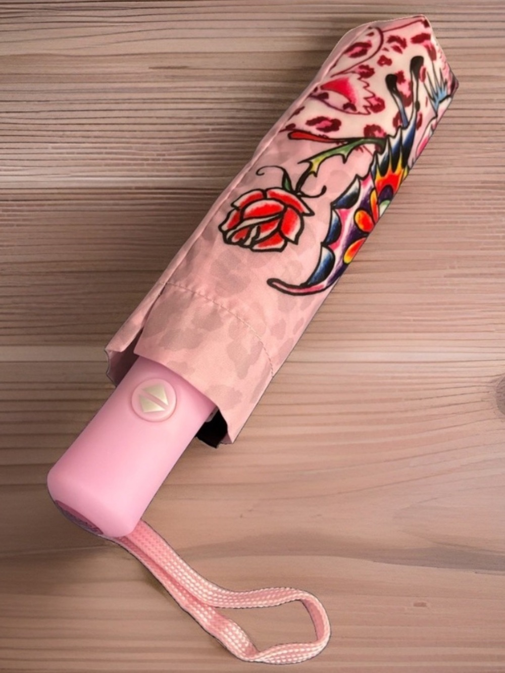 Ed Hardy | Umbrella Pink Skull Pop Art Auto Open Close